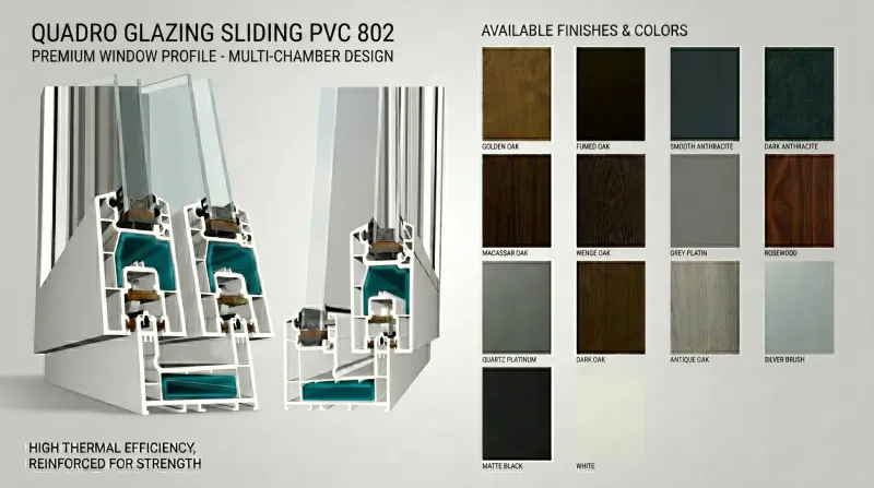 PVC Window Profile System QUADRO GLAZING SLIDING PVC 802
